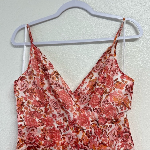 Lulus Always Enchanting Pink Floral Metallic Ruffled High-Low Dress Size Large - Picture 7 of 16